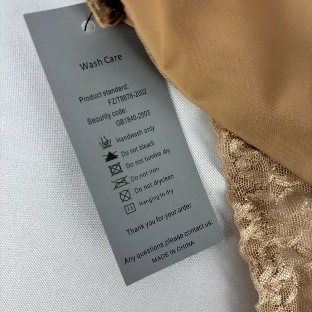 NWT Womens Lace Thong Shapewear Mid to High Waisted Shaper Thong Beige, Small
